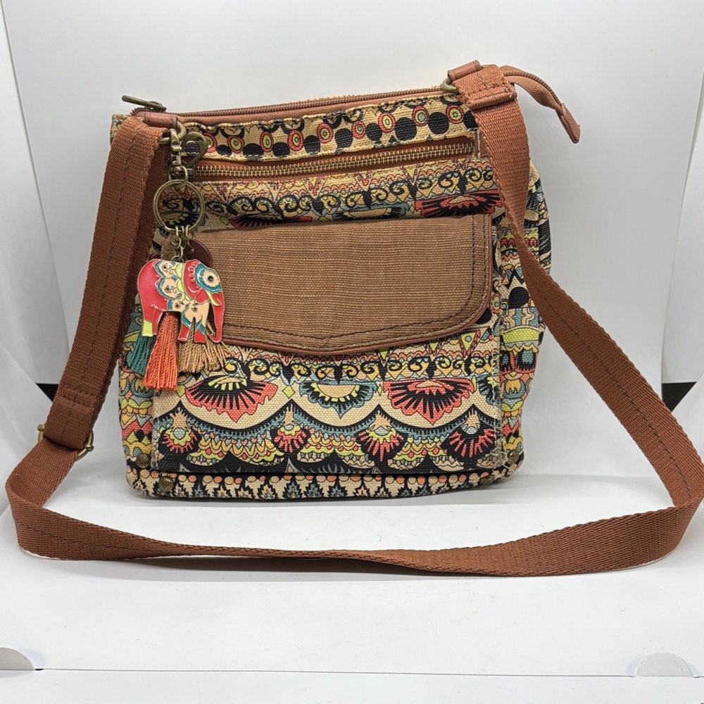 Sakroots Rockaway Peace  Crossbody Bag Brown Cream